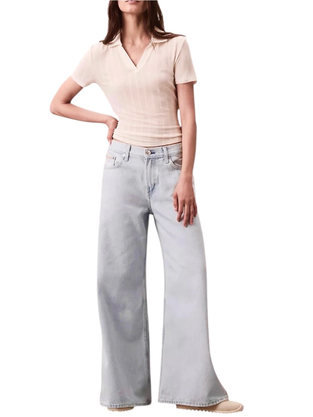 Calvin Klein Mid-Rise Wide Leg Jeans Baggy Slouchy 90’s Fit Light Wash Denim 28